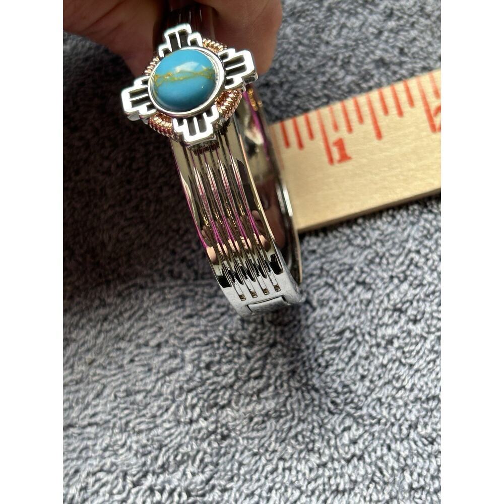 Montana Silversmiths Silver and Turquoise Navajo Cross Design Clasp Bracelet - Picture 8 of 9